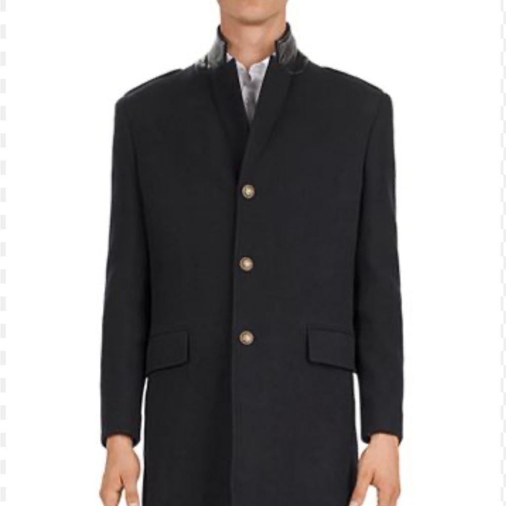 NWT The Kooples Ninfetta Wool Leather Coat Black Brass Buttons XS - Picture 1 of 11